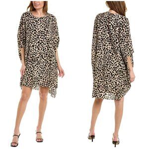 💕ST. JOHN💕 Draped 100% Silk Caftan Dress ~ Black Ecru Sand Print Medium NWOT